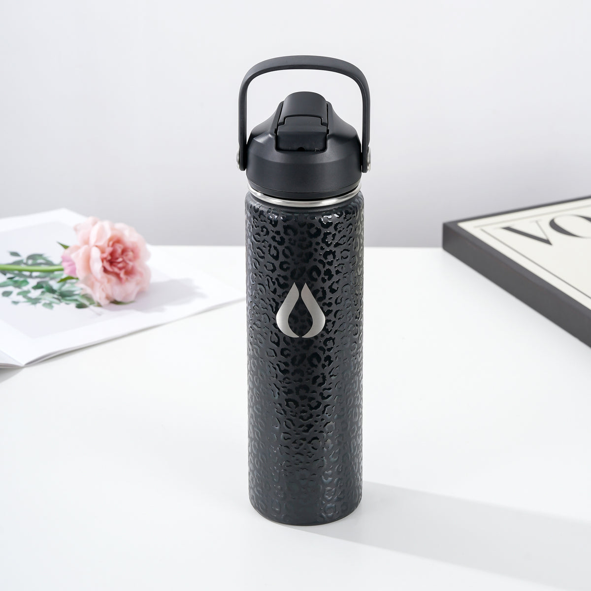 Water Bottle - 650ML - Cream Leopard