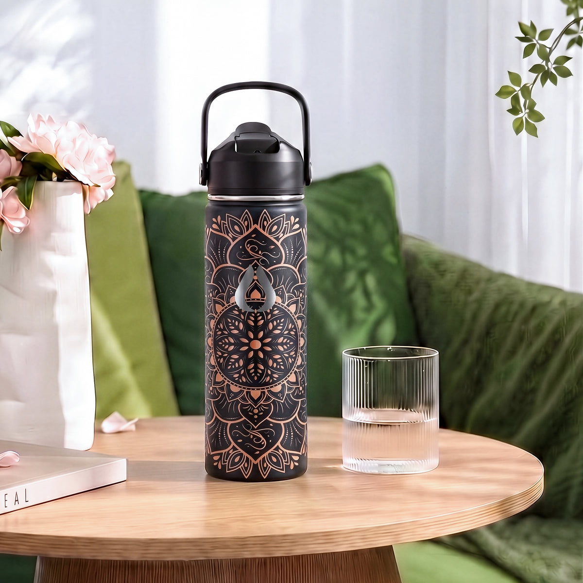 Water Bottle - 650ML - Cream Leopard