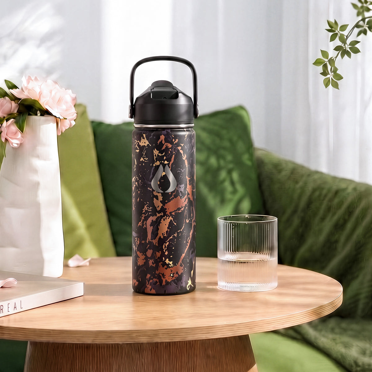 Water Bottle - 650ML - Cream Leopard