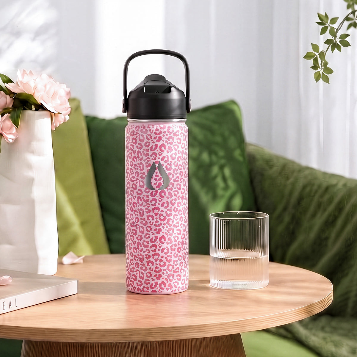 Water Bottle - 650ML - Cream Leopard