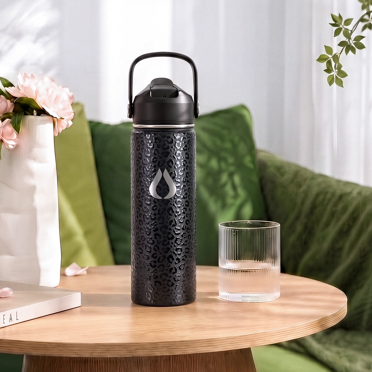 Water Bottle - 650ML - Cream Leopard