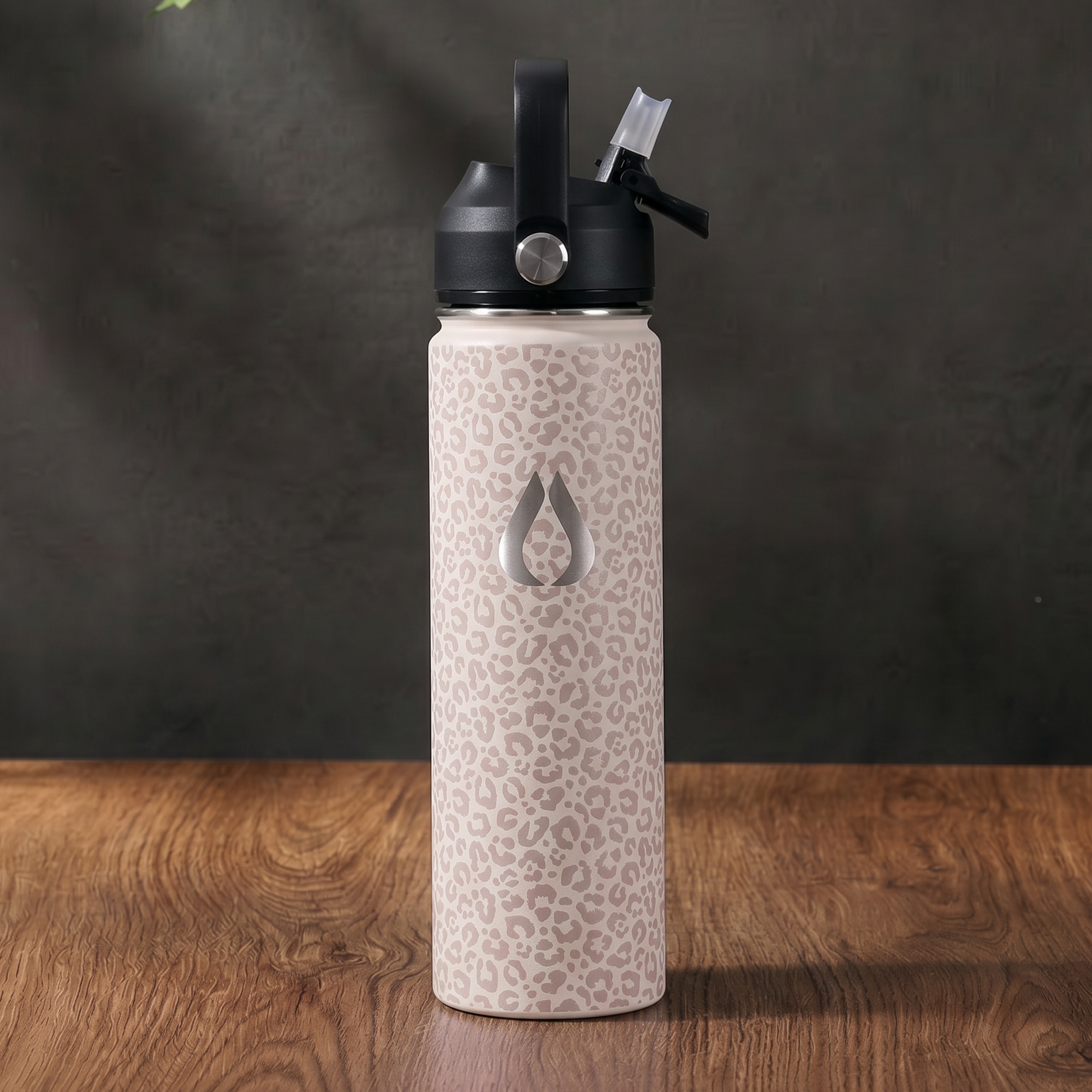 Water Bottle - 650ML - Cream Leopard