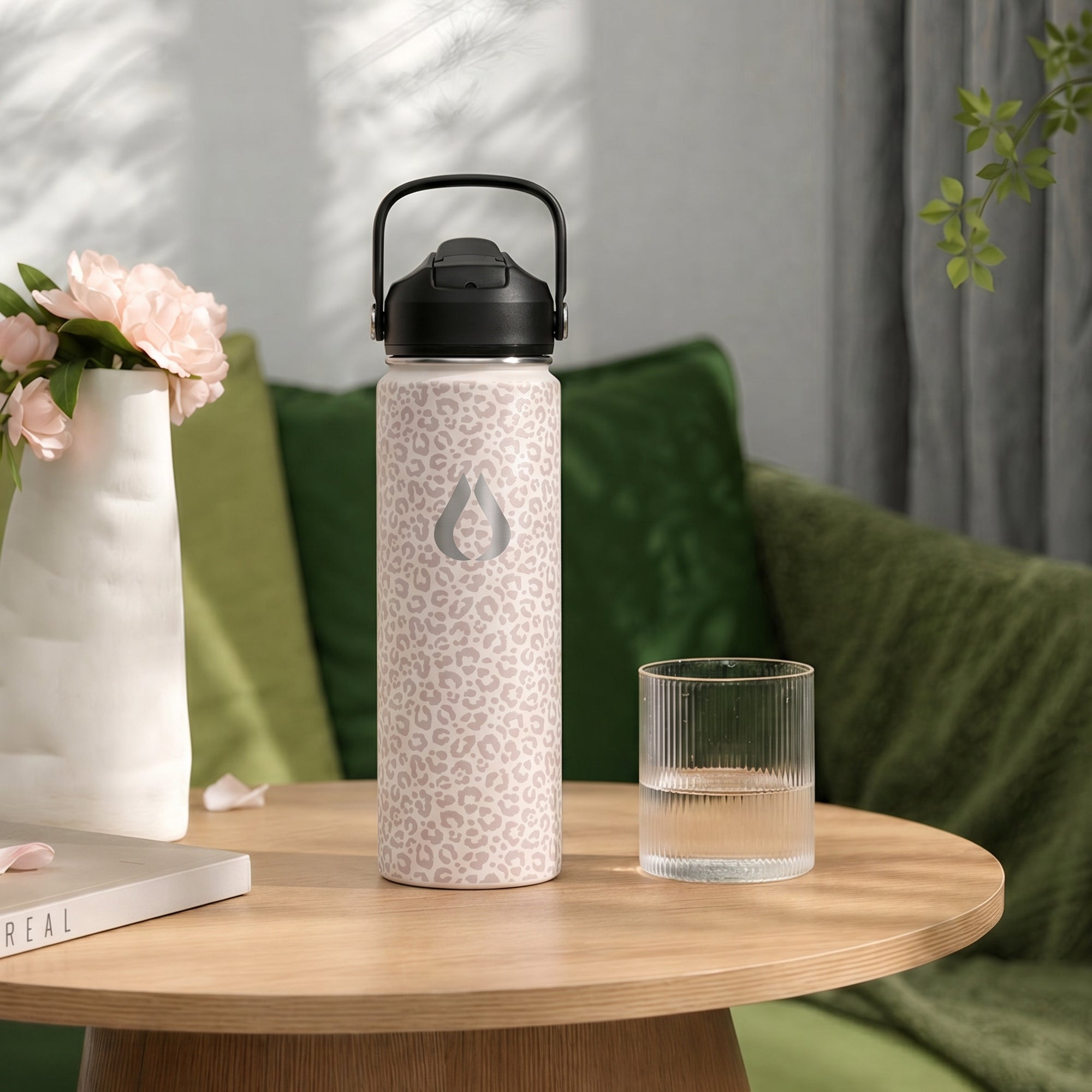 Water Bottle - 650ML - Cream Leopard