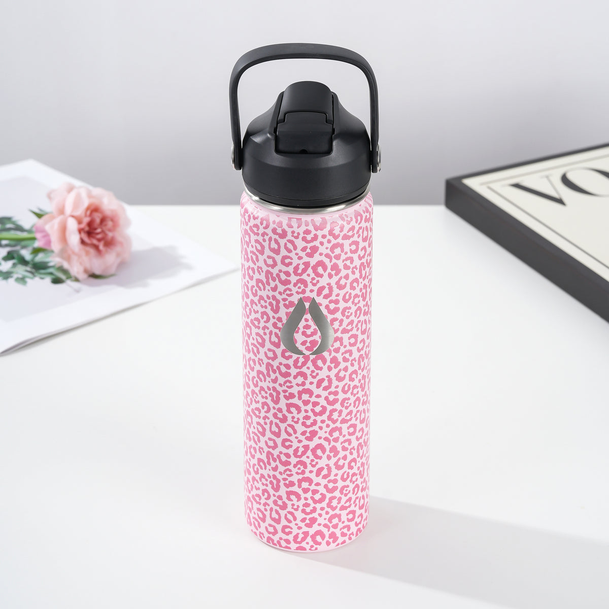 Water Bottle - 650ML - Cream Leopard