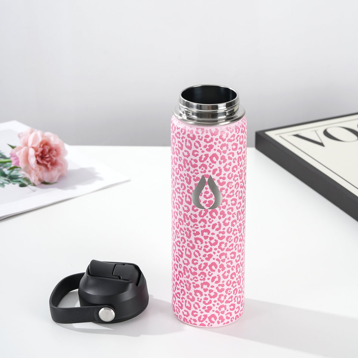 Water Bottle - 650ML - Cream Leopard